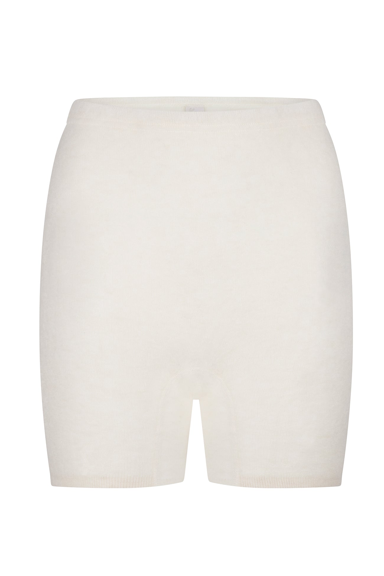 ALPAKA Damen Panty AMARU: Cremefarbene, nahtlose, hoch taillierte Strickshorts in Mid-Thigh-Länge, ideal als Basisschicht, bekannt für Komfort und Hautfreundlichkeit.