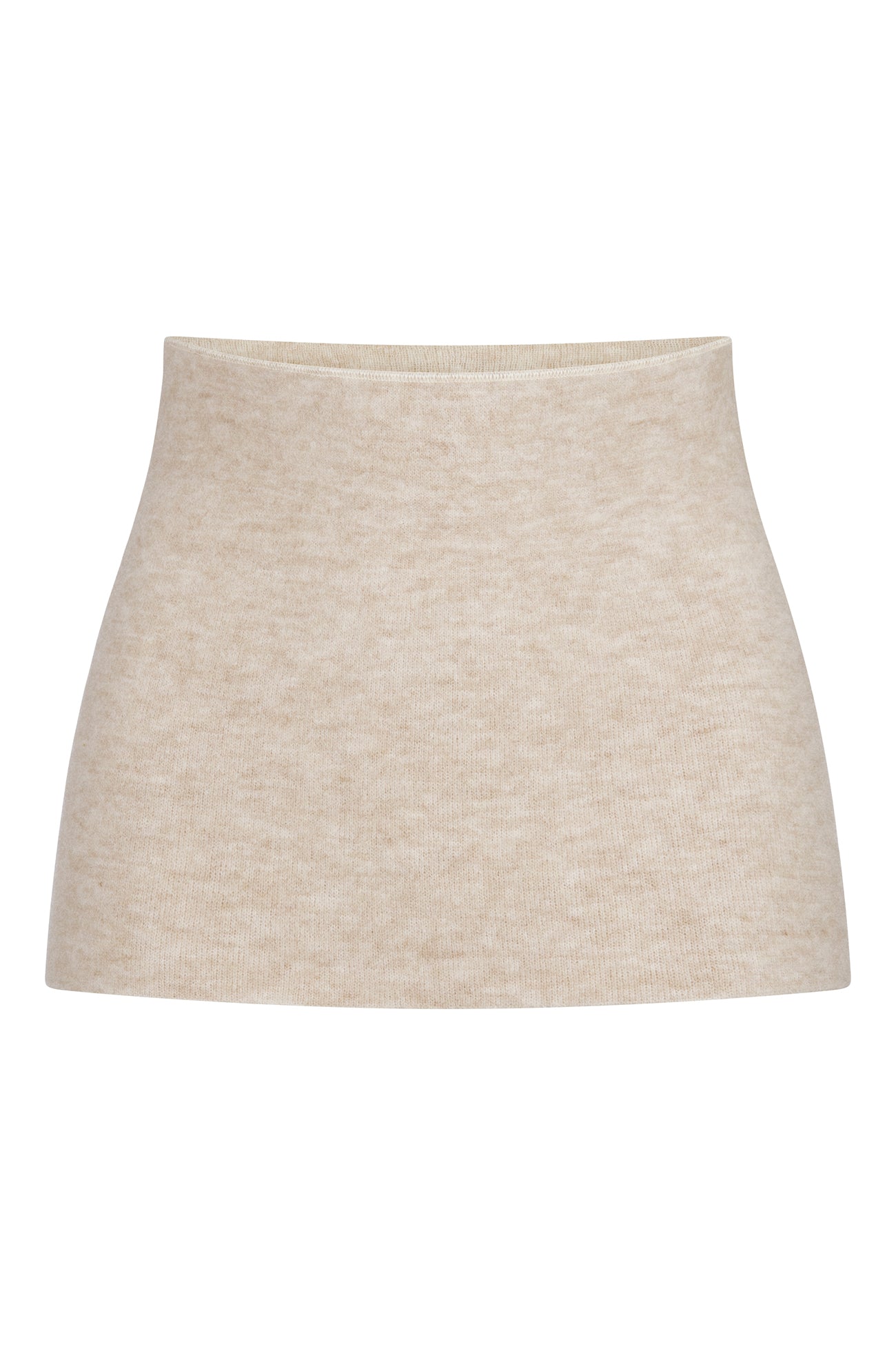 ALPAKA Rückenwärmer ALVA: Beige, gestrickter A-Linien-Minirock, bietet wohltuende Wärme und Komfort durch spezielle Thermoeigenschaften der Alpakafaser, ideal für empfindliche Haut.