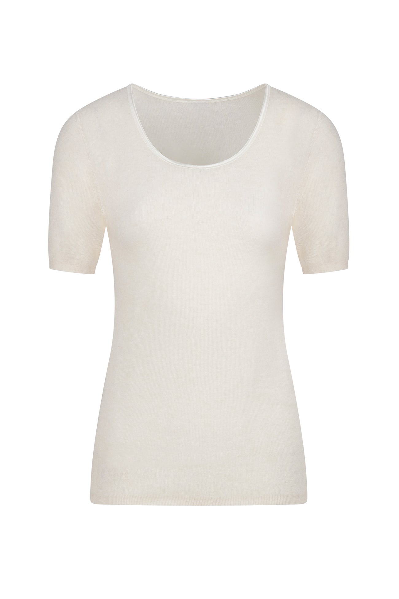 ALPAKA Damen Shirt AMALYA: Kurzarm, cremefarbenes T-Shirt aus weicher Alpakafaser, nahtlos für maximalen Komfort, ideal für empfindliche Haut und Temperaturregulation.