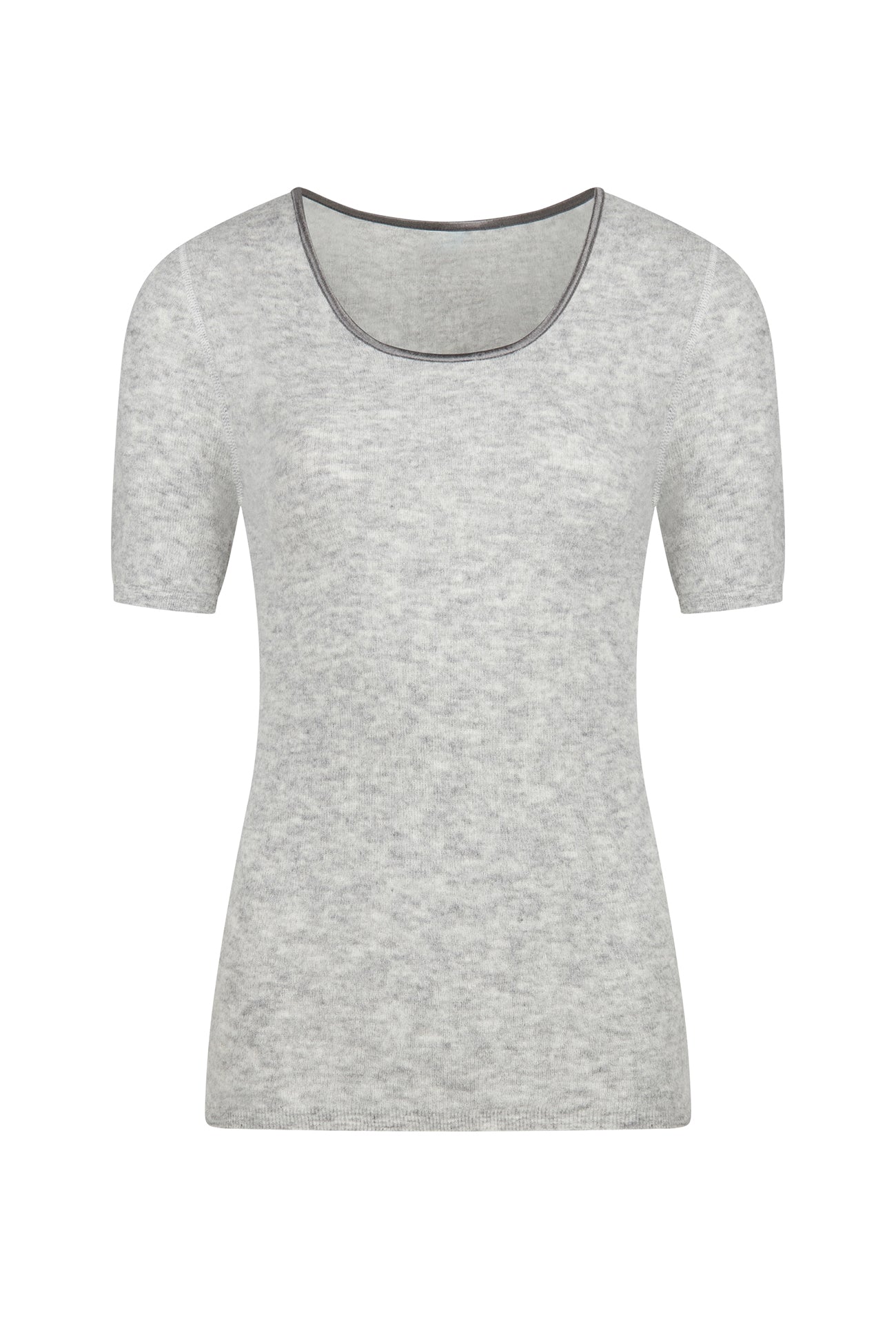 ALPAKA Damen Shirt AMALYA: Heather-graues, halbarm Shirt mit Rundhalsausschnitt aus weichem Strick, nahtlos, bietet hohen Tragekomfort und Thermoeigenschaften für angenehme Wärme.