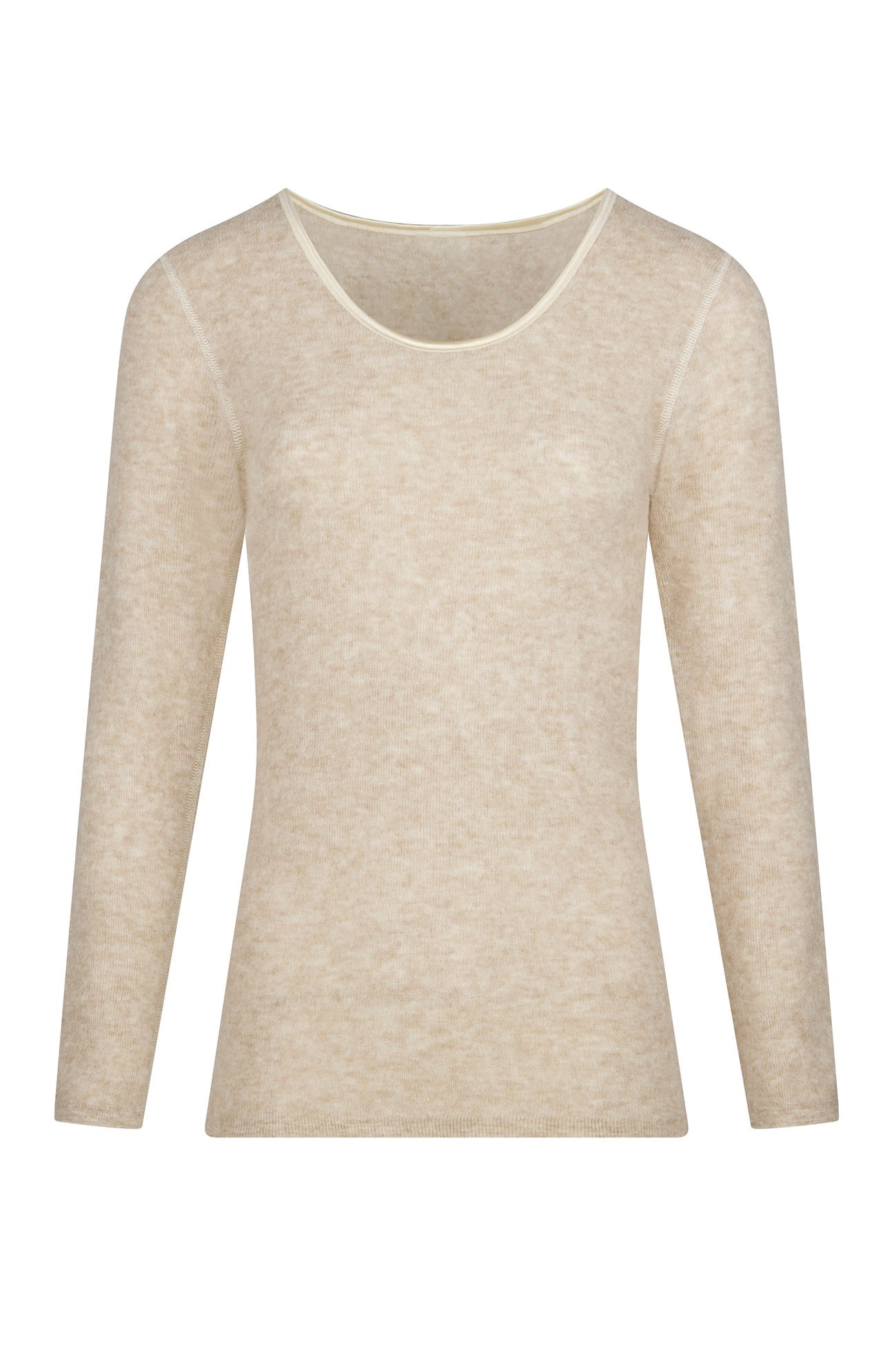 ALPAKA Damen langarm Shirt AVELYNA, ein schlichtes, nahtloses Langarmshirt aus Alpakafaser, bietet luxuriösen Komfort und funktionale Vielseitigkeit für kühle Temperaturen.