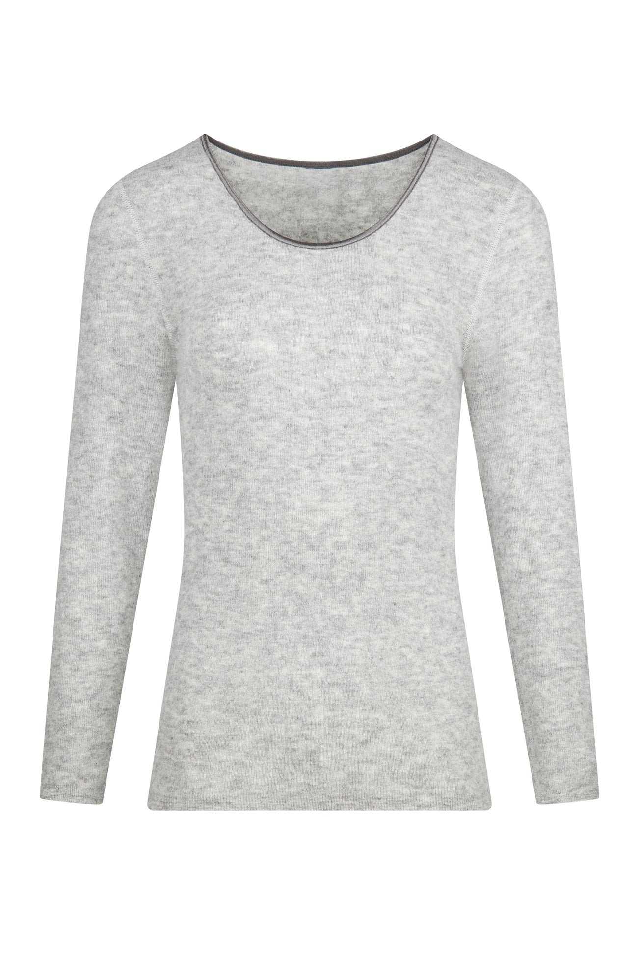 ALPAKA Damen langarm Shirt AVELYNA in hellgrau, nahtloser Rundhals-Pullover, aus weicher Alpakafaser für angenehme Wärme und Komfort, ideal für kühles Wetter.