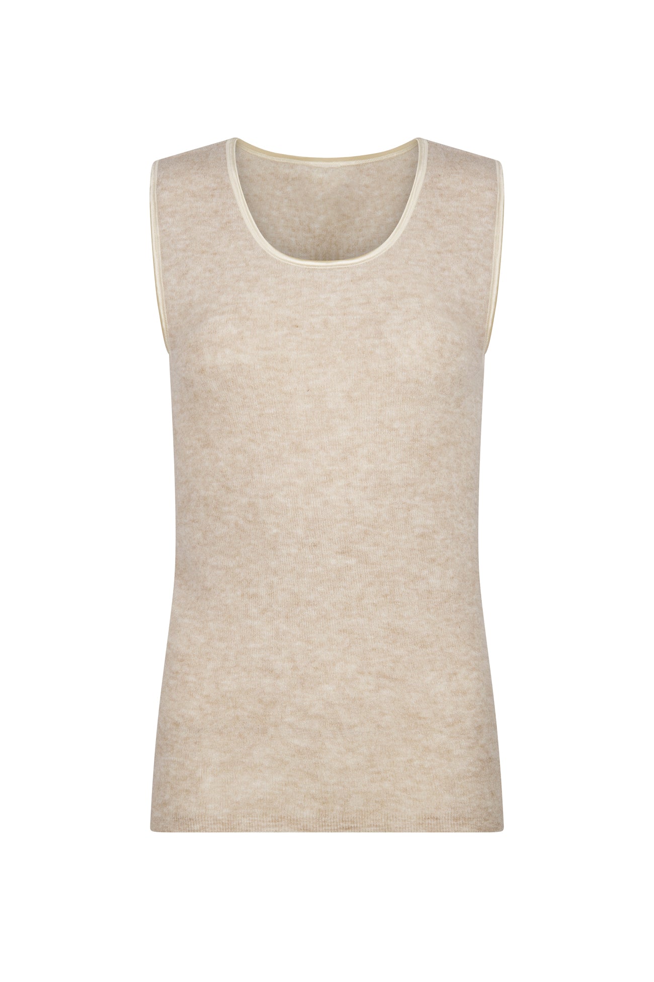 ALPAKA Damen Top AYDA, ärmelloses, beige gestricktes Oberteil mit Rundhalsausschnitt, superweich und ohne Seitennähte, aus thermoregulierender Alpakafaser für angenehme Wärme und Komfort.